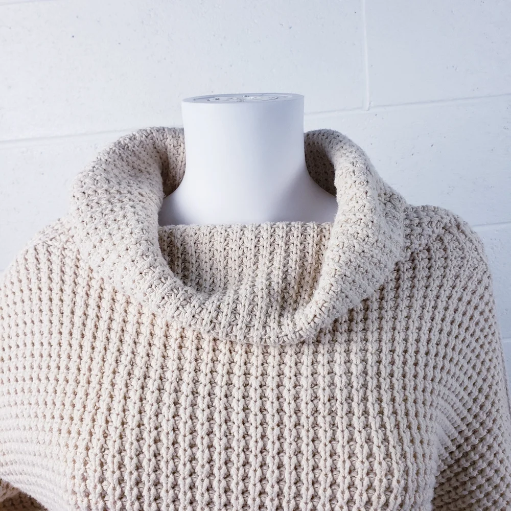 Free People Park City Pullover Sweater Chunky Knit‎ Turtleneck Ivory Size Large